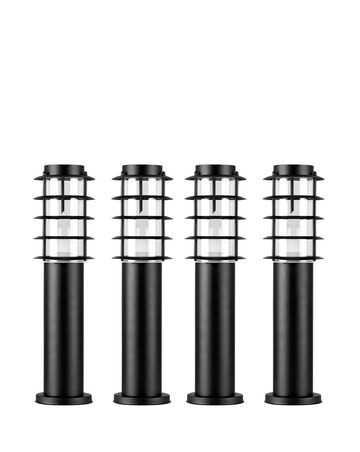 ValueLights Wharf 4 Pack IP44 Outdoor Black Bollard Post Lights - Bulbs Included
