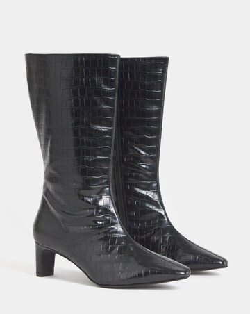 Azaria Croc Pointed Toe Heeled Calf Boots - Wide Fit (E) & Curvy Calf