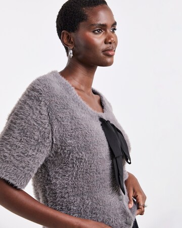 Fluffy Short Sleeve Bow Detail Cardigan