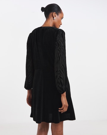 Black Velvet Sheer Sleeve Shift Dress