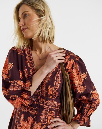 Floral Print Waist Detail Three Quarter Sleeve Maxi Dress