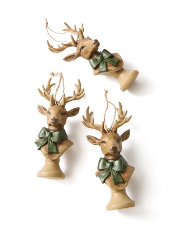 Set of 3 Hanging Stags with Bow