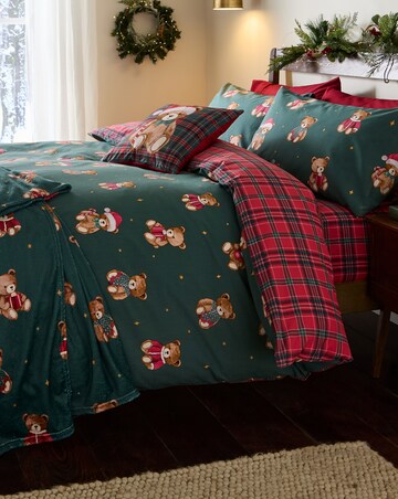 Catherine Lansfield Christmas Tartan Teddy Bear Duvet Cover Set
