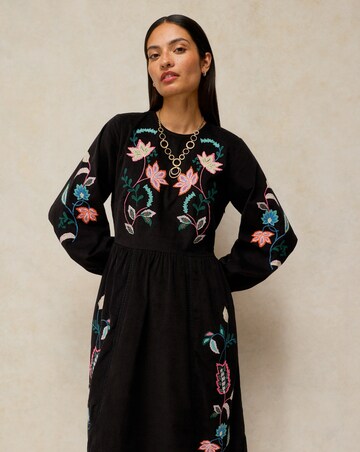 White Stuff Wren Embroidered Cord Dress