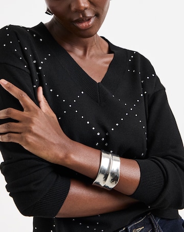 Diamante Argyle V-Neck Jumper