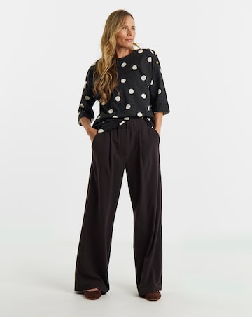 Spot Print Button Shoulder Longline Top