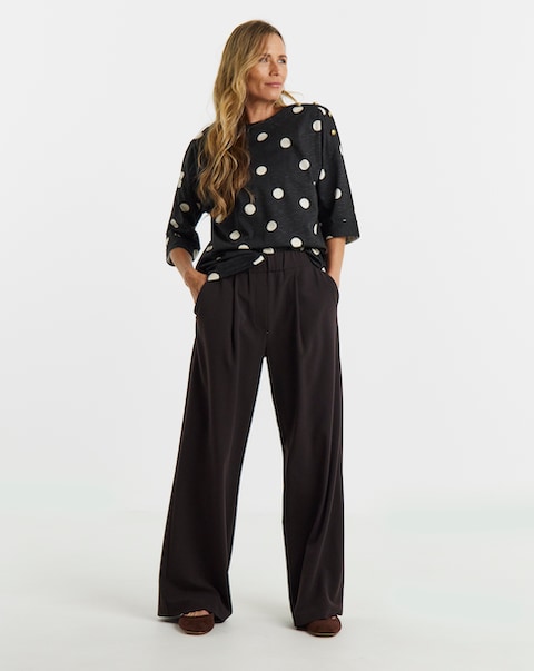 Spot Print Button Shoulder Longline Top