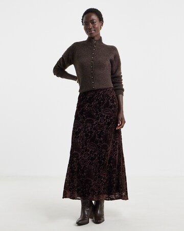Chocolate Paisley Velour Burnout Midaxi Skirt
