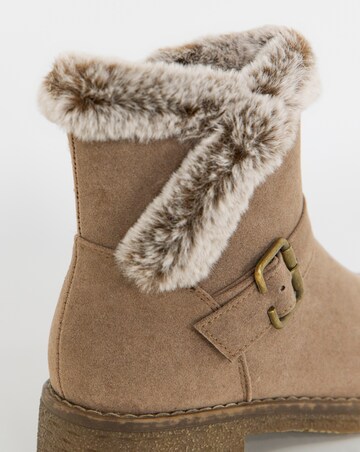 Cushion Walk Faux Fur Cuff Crepe Sole Ankle Boots - Wide Fit (E)