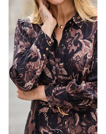 Sosandar Brown Paisley Belted Shirt Dress