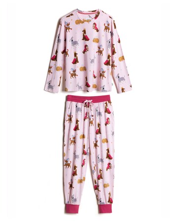 Chelsea Peers Classic Long Sleeve Crew Neck Cat Print Pyjama Set