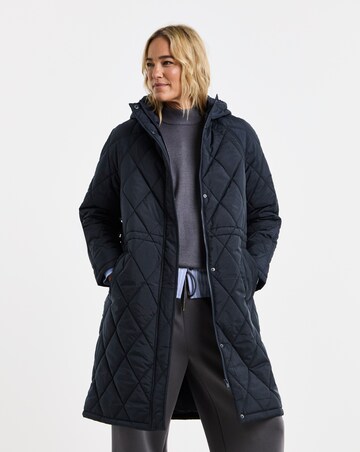 Navy Hooded Quilted Coat