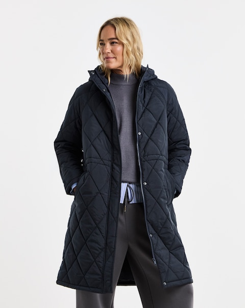 Navy Hooded Quilted Coat