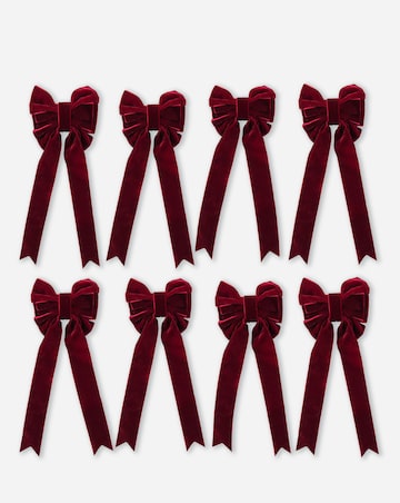 Burgundy Velvet Bow Decorations - Set of 8