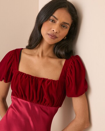 NOBODY'S CHILD ELIZABETH VELVET MIDI DRESS WITH SATIN SKIRT