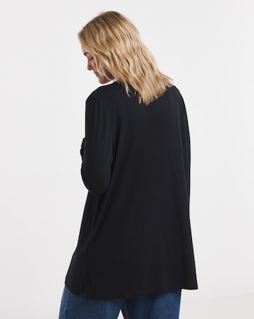 Black Long Sleeve Edge To Edge Cardigan With Pockets
