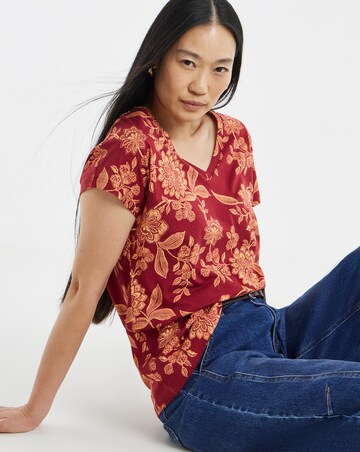 Berry Floral Printed V-Neck T-Shirt