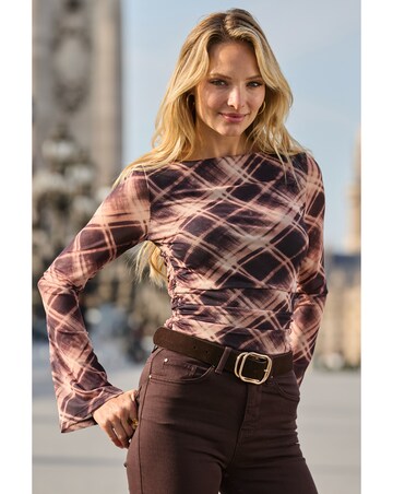 Sosandar Slash Neck Fluted Sleeve Top