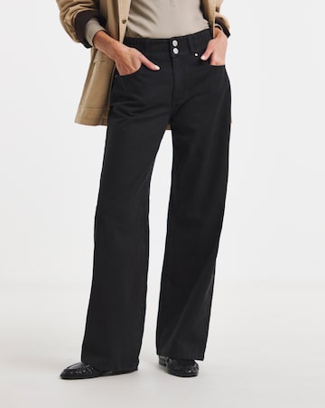 Black Elasticated Waist Wide Leg Jeans