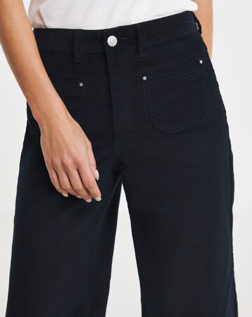 Cord Pocket Front Crop Wide Leg Jeans