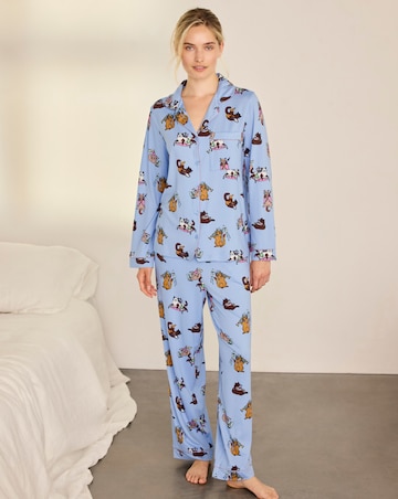 Chelsea Peers Classic Long Sleeve Button Up Dog Print Pyjama Set