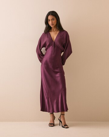 NOBODY'S CHILD LINDA VELVET MIDI DRESS WITH SATIN SKIRT