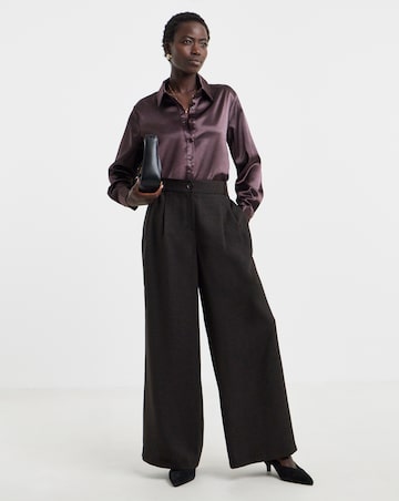 Chocolate Textured Pleated Wide Leg Trouser