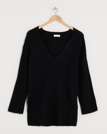 Simply Be Black Slouchy V Neck Longline Jumper