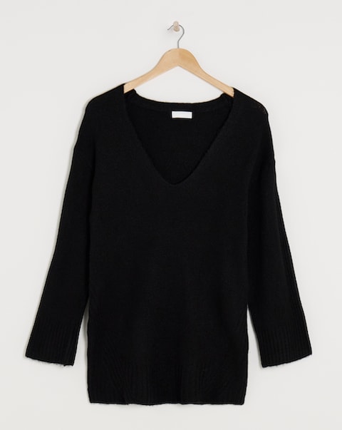 Simply Be Black Slouchy V Neck Longline Jumper