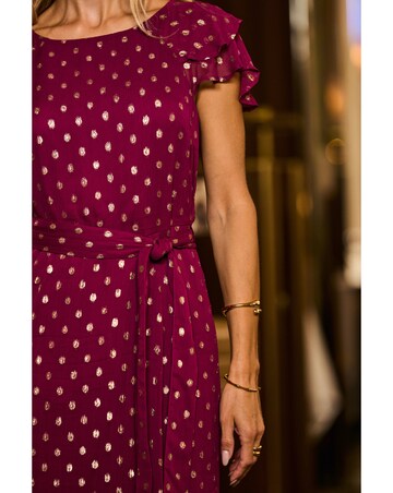 Sosandar Metallic Spot Frill Sleeve Godets Insert Midaxi Dress
