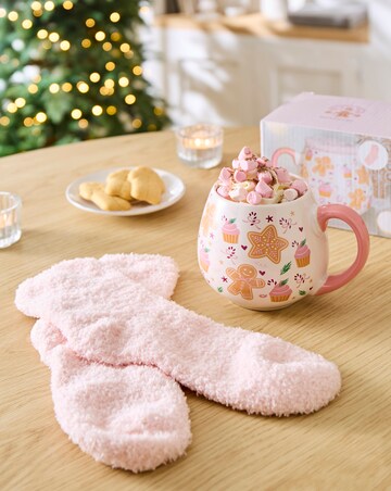 Sugarplum Bakery Print Ceramic Mug and Polyester Socks Set