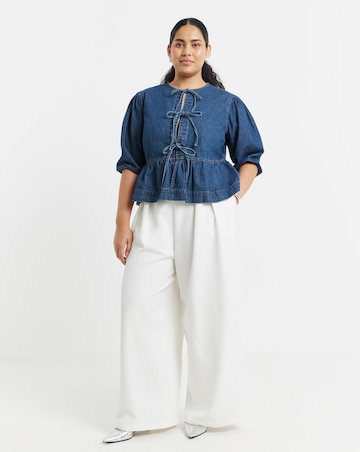 Simply Be Dark Blue Tie Front Denim Peplum Blouse