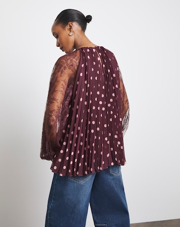 Joanna Hope Polka Dot Pleated Blouse