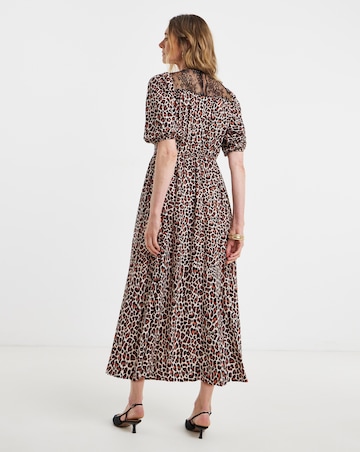 Leopard Print Tie Collared Midi Tea Dress