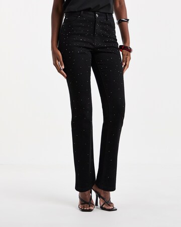 Black Embellished Straight Leg Jeans