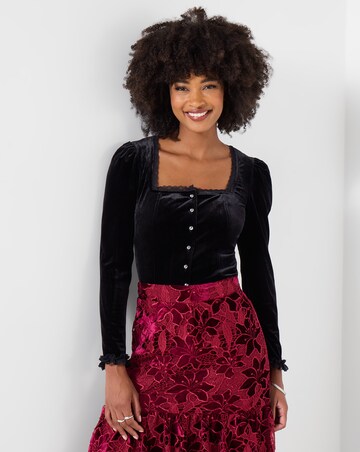 Joe Browns Velour Button Through Top With Lace Detail