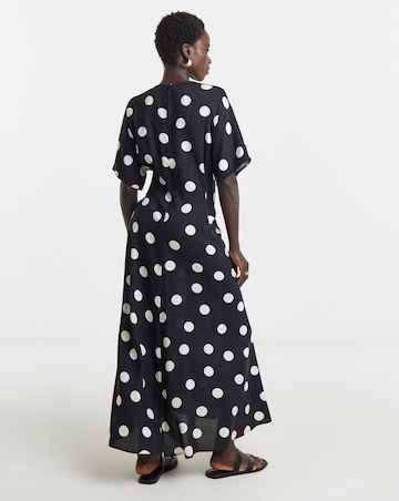 Mono Spot Print Cinched Waist Dress