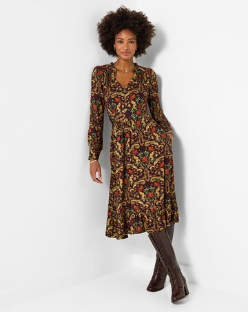 Joe Browns Elegant Leaves Long Sleeve Jersey Midi Dress