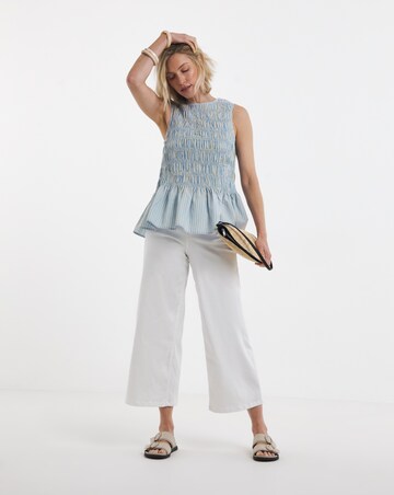 Stripe Shirred Sleeveless Peplum Top