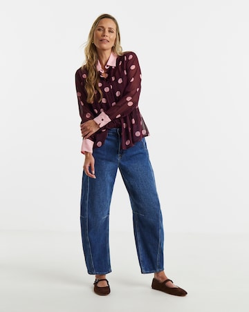 Burgundy Spot Contrast Collar Georgette Pintuck Shirt