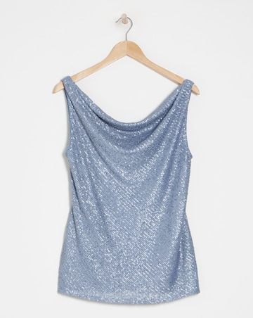 Reversible Pale Blue Cowl Neck Sequin Vest