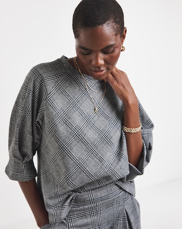 Grey Checked Raglan Sleeve Top