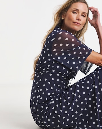 Navy Spot Mesh Midi Dress