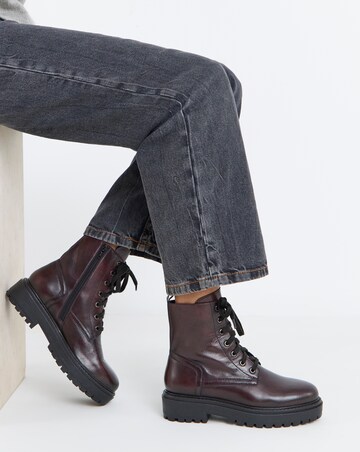 Serena Leather Chunky Lace Up Boots - Wide Fit (E)