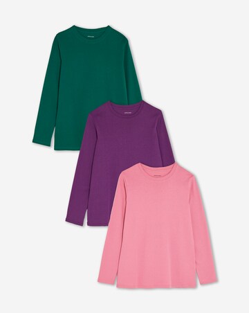Purple, Teal And Pink 3 Pack Crew Neck Long Sleeve T-Shirt