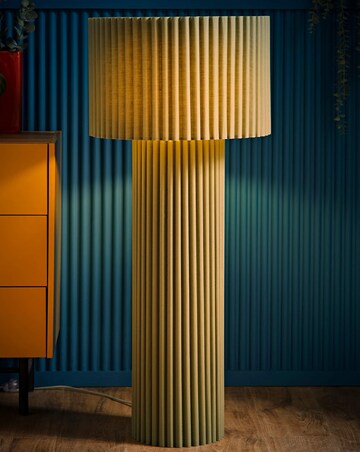 ValueLights Lenny Green Ribbed Fabric Midi Floor Lamp