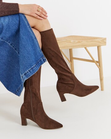 Shona Pointed Toe Knee High Sock Boots - Standard Fit (D) & Standard Calf
