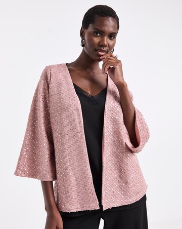 Pink Kimono Sleeve Sequin Cardigan