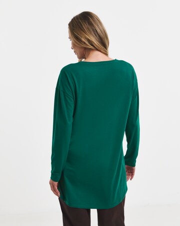 Pine Green Crew Neck Long Sleeve Dipped Back Top
