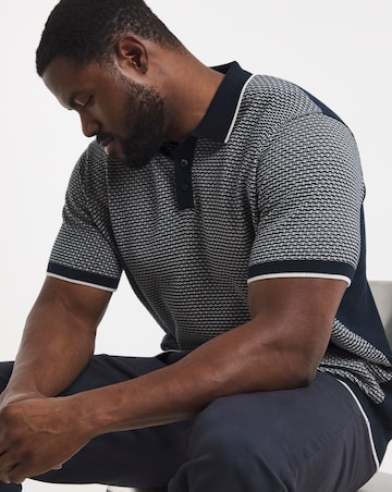 Geo Patterned Short Sleeve Knitted Polo